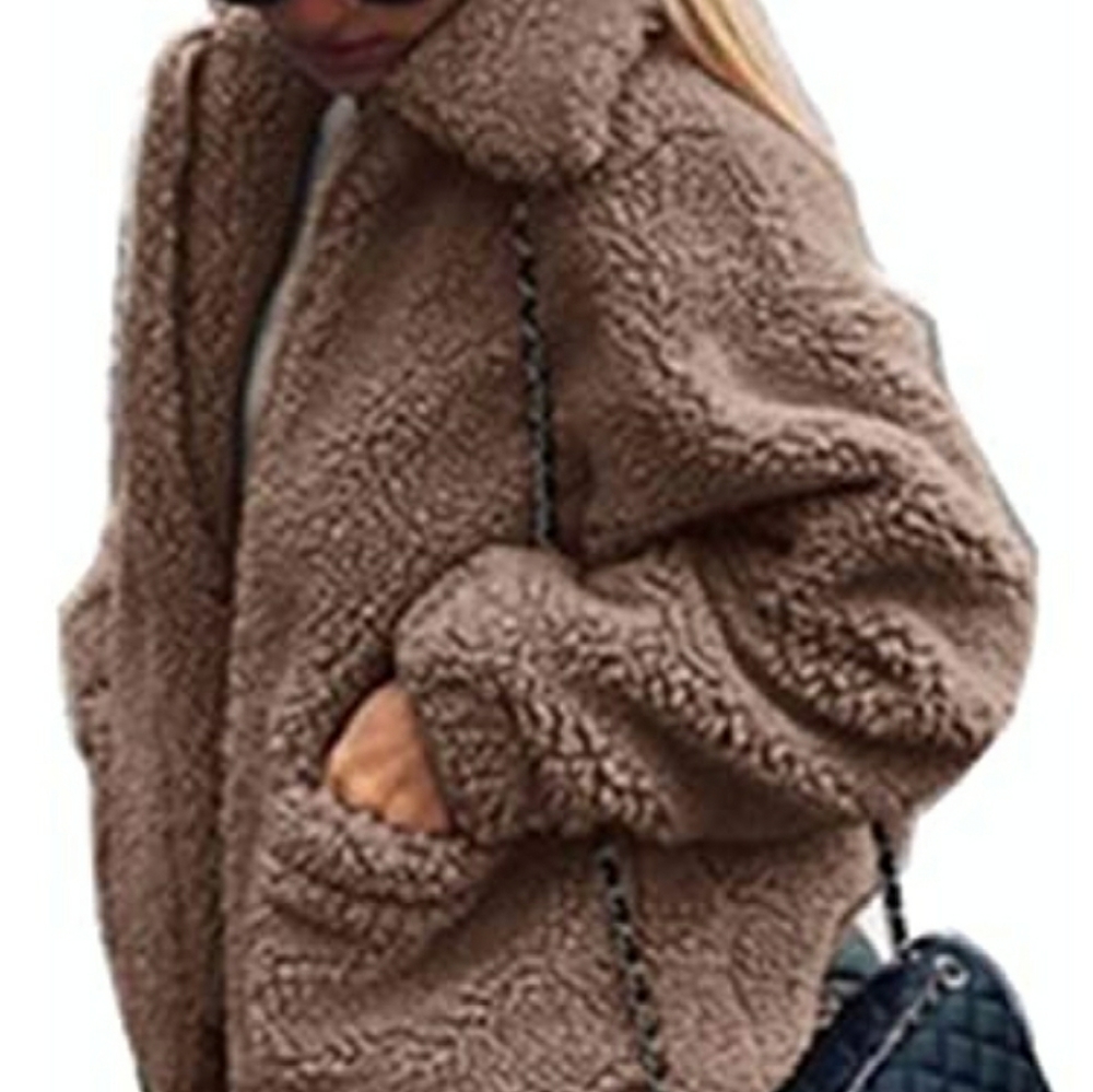 Womens Faux Shearling Long Sleeve Zip Up